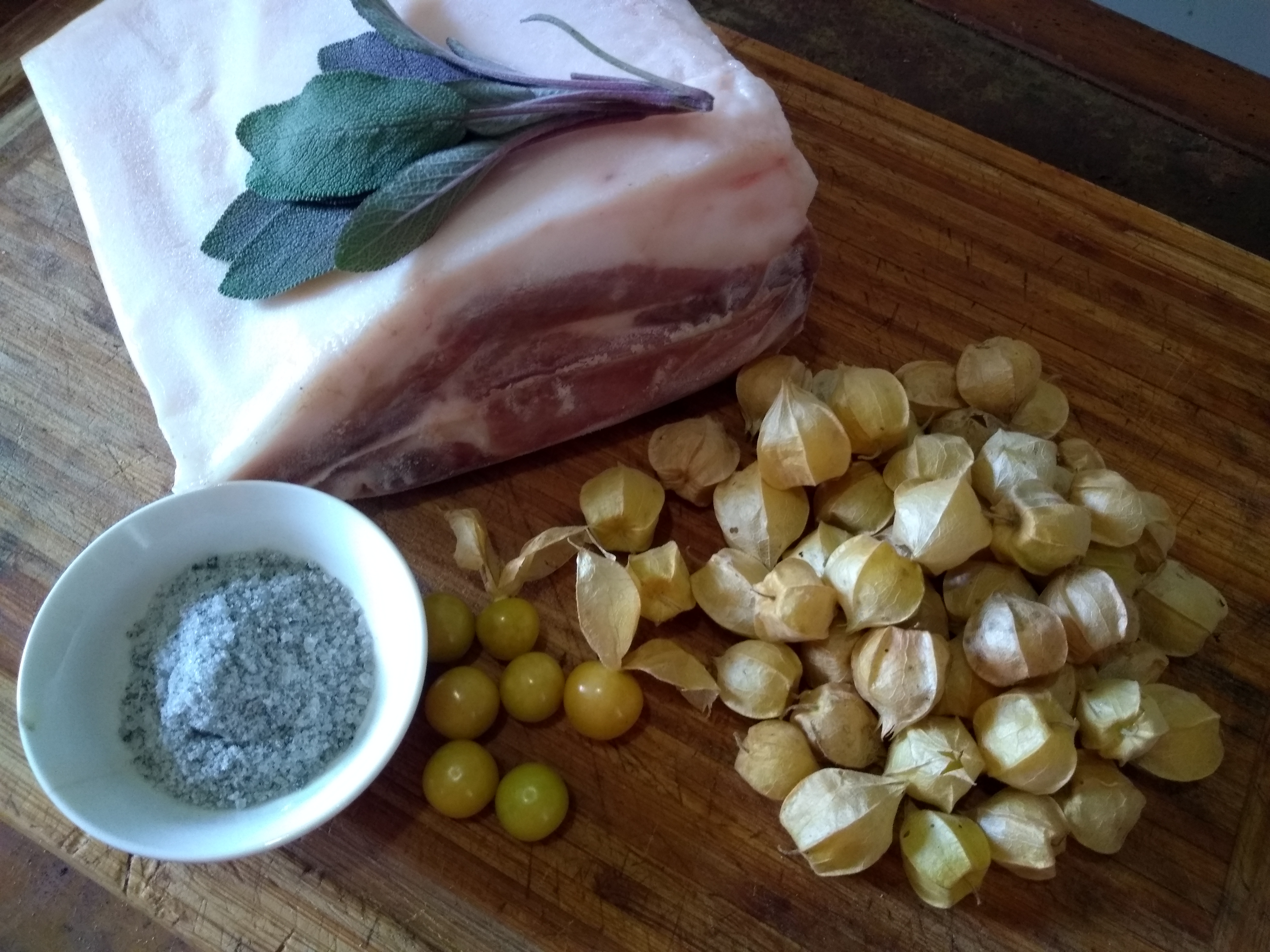 pork with fat cap ground charries salt & sage